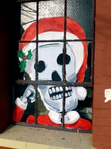 Skeleton dressed as Santa in Petaluma